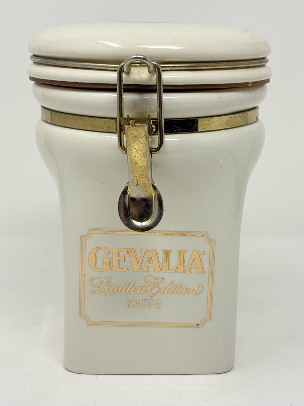 Gevalia Kaffe Limited Ed. Ceramic Coffee Canister Jar Airtight Hinged Lid Sweden